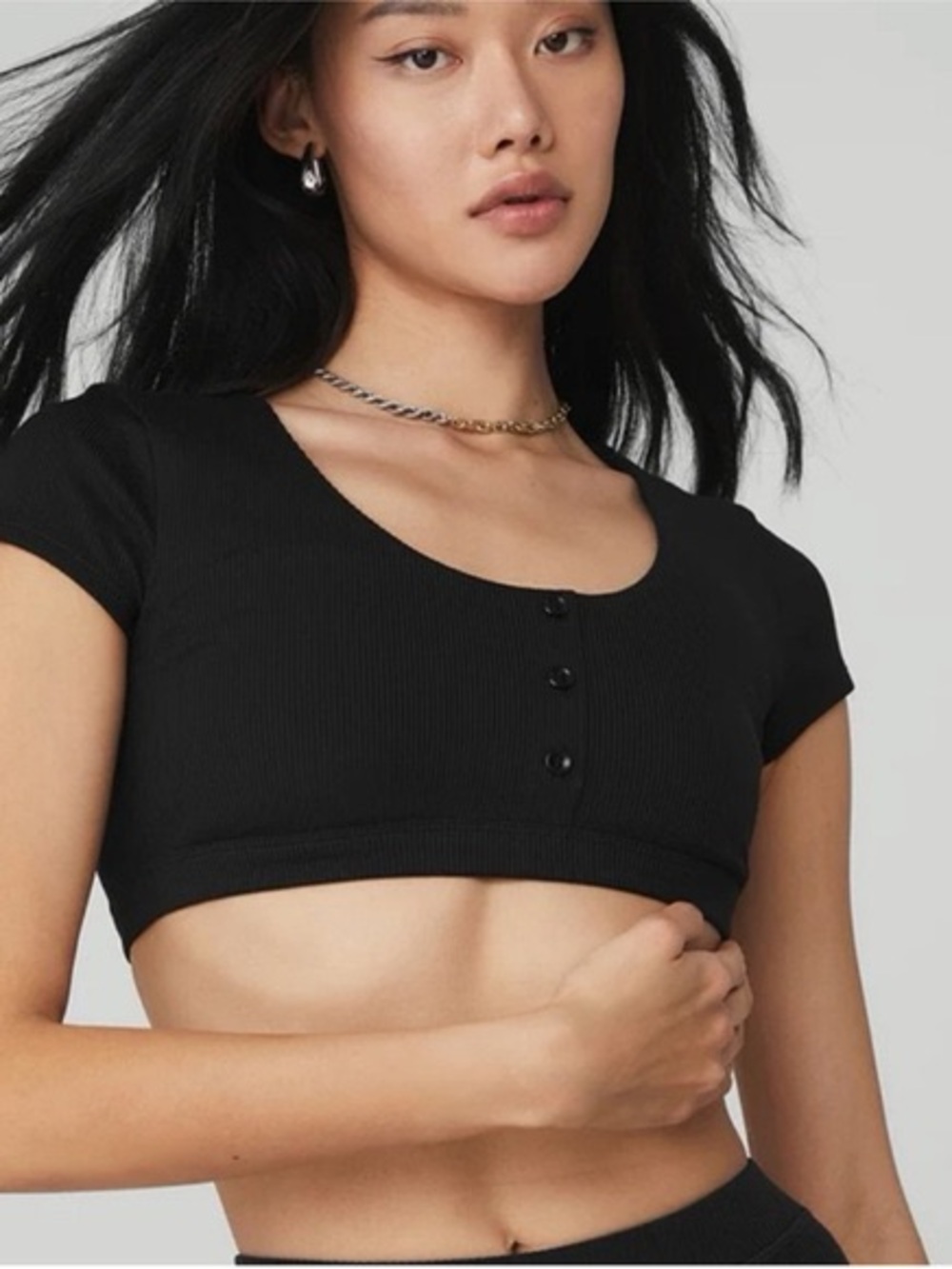 ALO yoga cropped padded Henley top